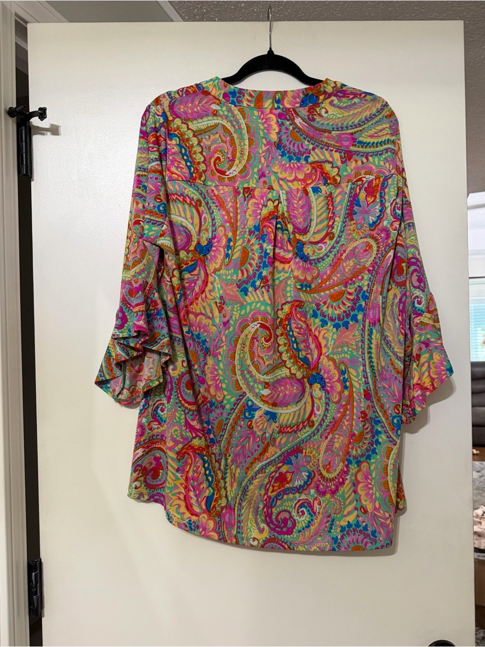 Dear Scarlett
Vibrant Paisley V-Neck Bell Sleeve Top - Pink Multi - Picture 2 of 3